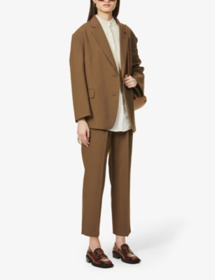 The Frankie Shop Bea Tapered High-rise Stretch-crepe Trousers In Chocolate