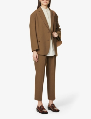 Shop The Frankie Shop Frankie Shop Women's Chocolate Bea Tapered High-rise Stretch-crepe Trousers