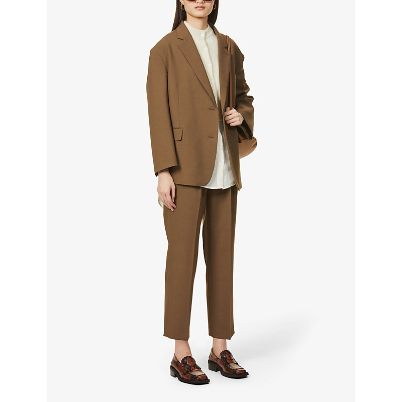 Shop The Frankie Shop Bea Tapered High-rise Stretch-crepe Trousers In Chocolate