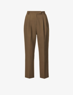 The Frankie Shop Bea Tapered High-rise Stretch-crepe Trousers In Chocolate