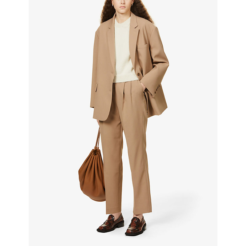 Shop The Frankie Shop Bea Tapered High-rise Stretch-crepe Trousers In Latte