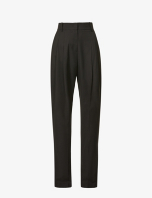 The Frankie Shop Gelso Pleated Tapered High-rise Woven Trousers In Black
