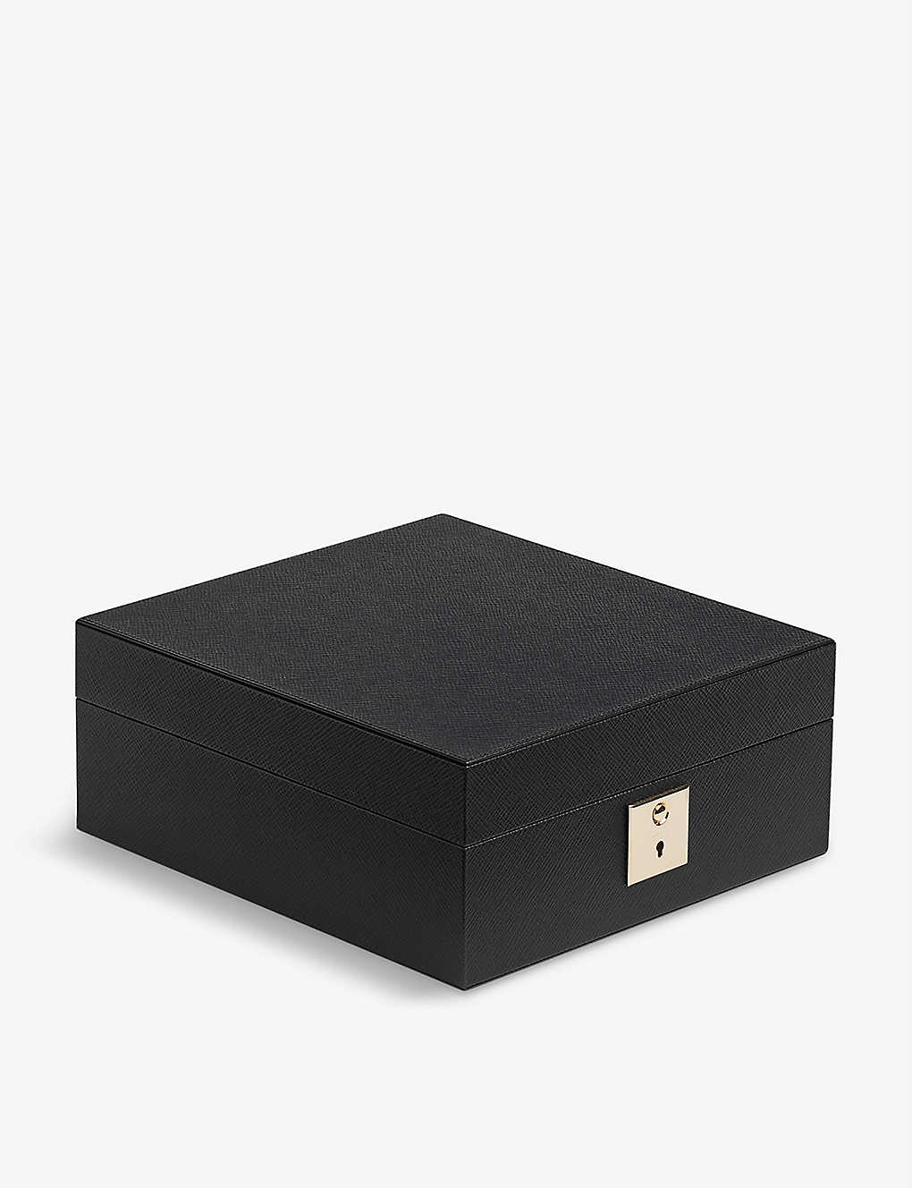 Smythson Panama Lockable Leather Watch Box In Black