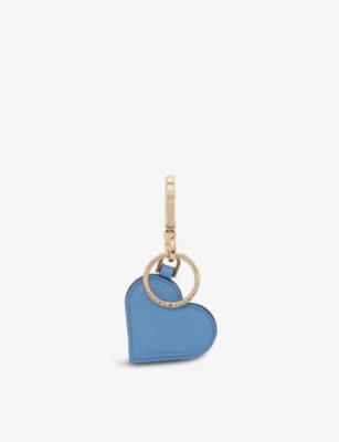 Shop Smythson Nile Blue Panama Heart Crossgrain Leather Keyring