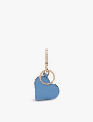 Smythson Nile Blue Panama Heart Crossgrain Leather Keyring In Nile Blue