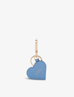 Smythson Nile Blue Panama Heart Crossgrain Leather Keyring