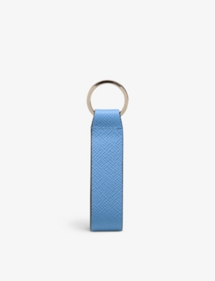 Smythson Panama Grained Leather Keyring In Nile Blue