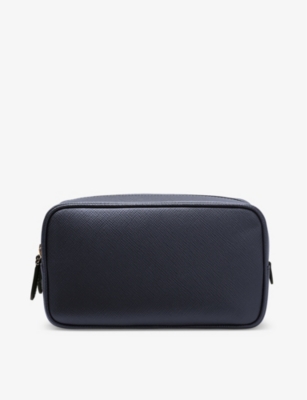 Smythson Panama Double Zip Leather Washbag In Navy