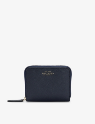 Shop Smythson Women's Vy Panama Small Zipped Leather Purse In Navy