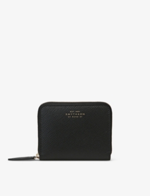 Shop Smythson Women's Black Panama Small Zipped Leather Purse