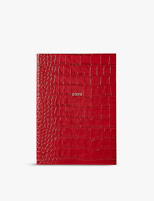SMYTHSON: Mara Soho croc-embossed 2022 leather diary with pocket 14cm x 19cm