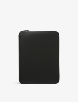 Smythson Panama A4 Zipped Leather Writing Folder 33cm In Black