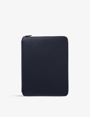 Smythson Panama Zipped A4 Leather Writing Folder 33cm X 25.5cm In Navy