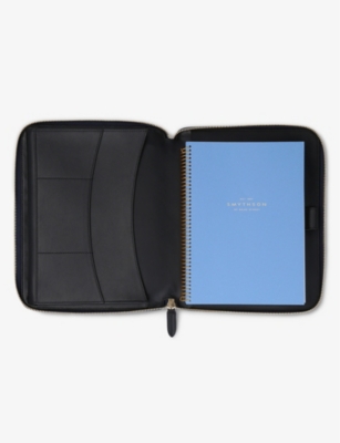 Shop Smythson Navy Panama Zipped Leather A5 Writing Folder 24cm X 19.5cm