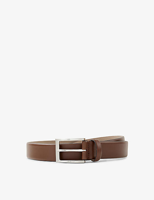 BOSS: Logo-embossed leather belt