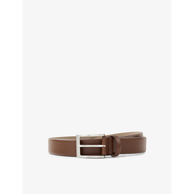 Hugo Boss Boss Mens Medium Brown Logo-emed Leather Belt