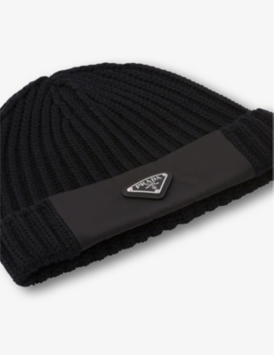 Prada Womens  Re-nylon Branded Wool Hat In Black