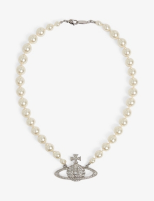 VIVIENNE WESTWOOD JEWELLERY Bas Relief silver-tone brass, pearl and Swarovski crystal necklace