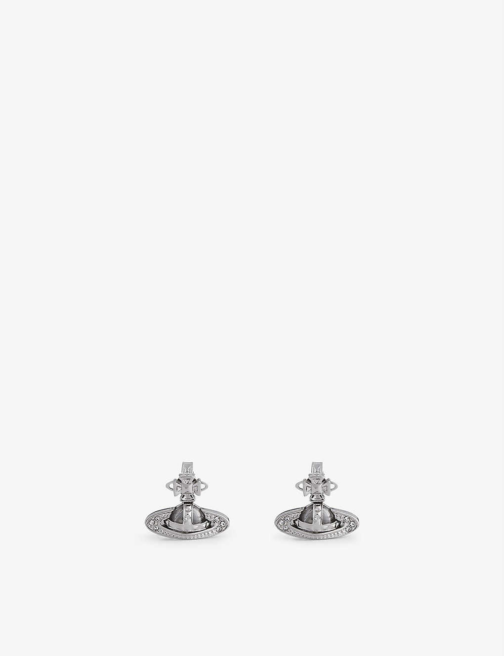Vivienne Westwood Jewellery Pina Bas Relief Silver-tone Brass And Cubic Zirconia Earrings In Platinum/ Crystal
