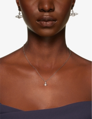 Shop Vivienne Westwood Jewellery Balbina Platinum-plated Brass And Faux-pearl Pendant Necklace In Silver/cream
