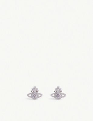 Vivienne Westwood Jewellery Valentina Brass And Crystal Stud Earrings In Platinum/ White Cz