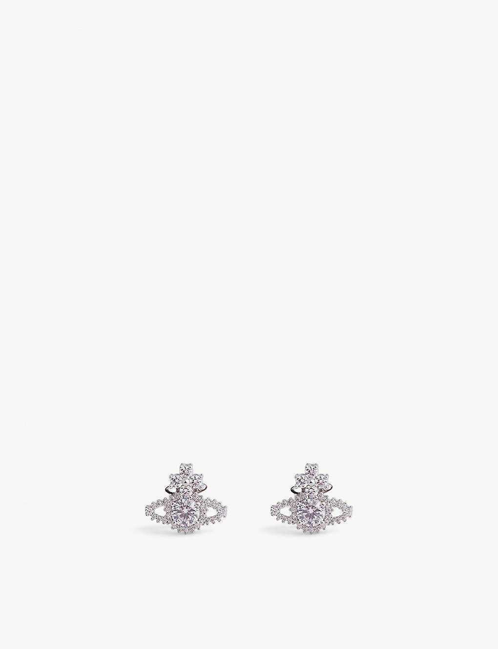 Vivienne Westwood Jewellery Valentina Brass And Crystal Stud Earrings In Platinum/ White Cz