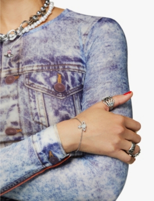 Vivienne Westwood Jewellery Grace Bas Relief Brass And Cubic Zirconia Bracelet In Platinum/ Crystal