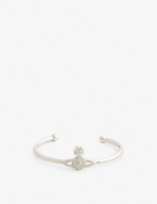Vivienne Westwood Jewellery Grace Bas Relief Brass And Crystal Bangle Bracelet In Platinum/ Crystal