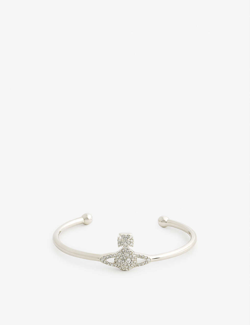 Vivienne Westwood Jewellery Grace Bas Relief Brass And Crystal Bangle Bracelet In Platinum/ Crystal