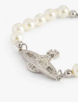 Mini Bas Relief silver-tone brass and glass-pearl bracelet