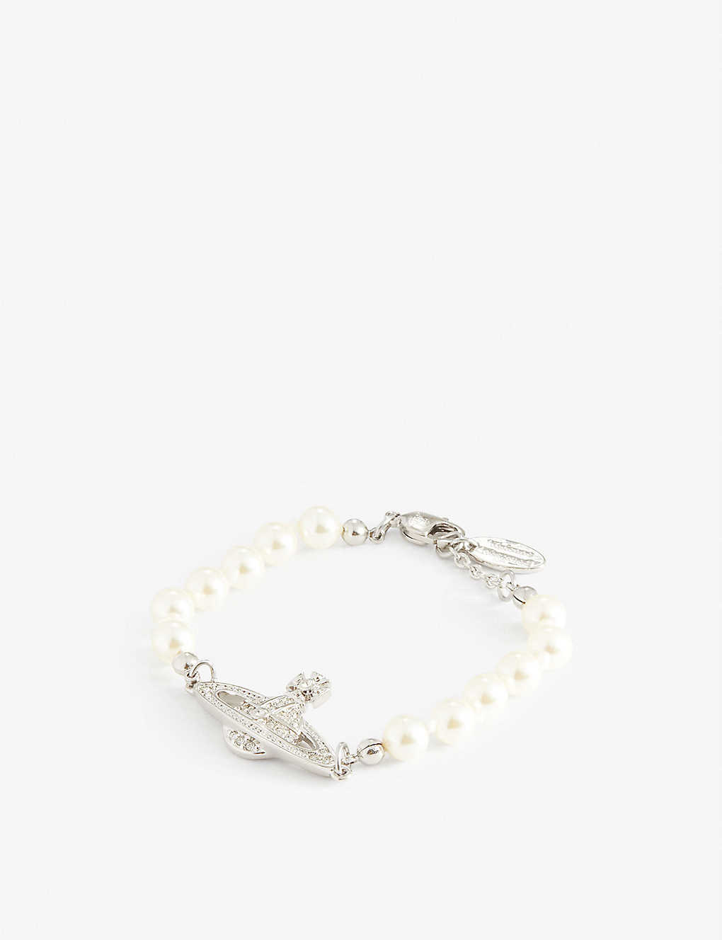 Vivienne Westwood Jewellery Mini Bas Relief Silver-tone Brass And Glass-pearl Bracelet In Silver/white