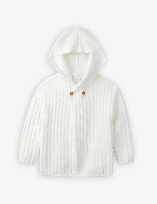 THE LITTLE WHITE COMPANY: Ribbed knit organic-cotton hoody 0-24 months