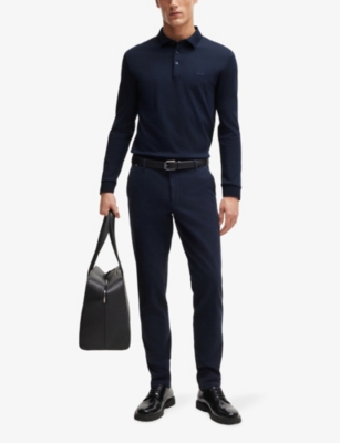 Hugo Boss Polo Sweater In Virgin Wool With Embroidered Logo In Dark Blue