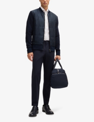 Hugo Boss Boss Mens Dark Blue Contrast-panel Regular-fit Cotton And Recycled-polyester Jacket In Dark Blue