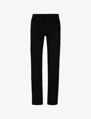 Shop Hugo Boss Mens Boss Maine Regular-fit Straight-leg Stretch-denim Jeans In Black