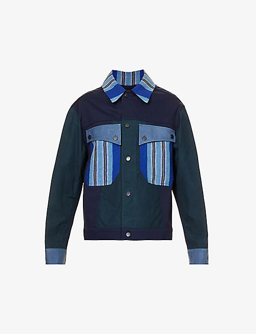 NICHOLAS DALEY: Patchwork-collar relaxed-fit cotton-twill jacket