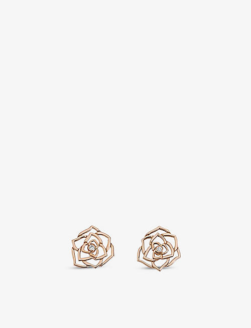 PIAGET: Rose 18ct rose-gold and 0.01ct brilliant-cut diamond stud earrings