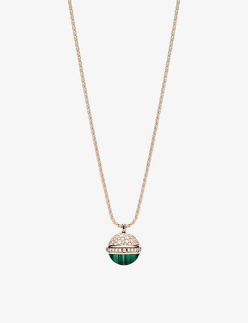 PIAGET: Possession 18ct rose-gold, 1.54ct brilliant-cut diamond and malachite pendant necklace