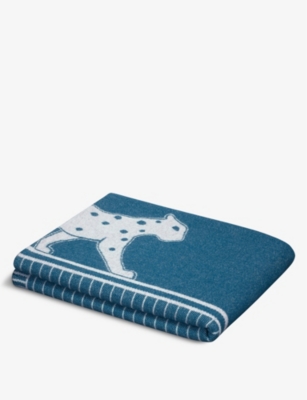 Cartier Blue Panthère De  Merino Wool And Cashmere Blanket 190cm X 140cm In Blue