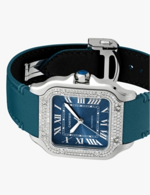 Shop Cartier Mens Blue Santos De Mechanical Watch
