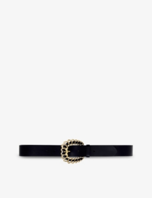 Shop Maje Womens Noir / Gris Alma Diamante-encrusted Leather Buckle Belt