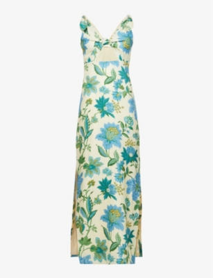 water-toned floral alexandre cut-out mini dress from sir Magnolia Parks Chapter 24 : TLWH water toned floral Alexandre cut-out mini  dress from SIR The Label with the navy Gucci chain-trim button-front  knitted cardigan Gaia 140mm velvet sandals from Jimmy Choo