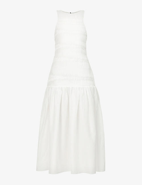 SIR: Xanthe pleated cotton and linen-blend midi dress
