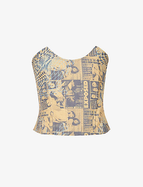 MIAOU: Leia graphic-print stretch-cotton corset top