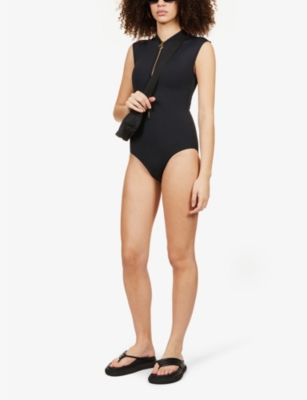 Shop Seafolly Women's Black Collective Zip-front Stretch-recycled Nylon Swimsuit