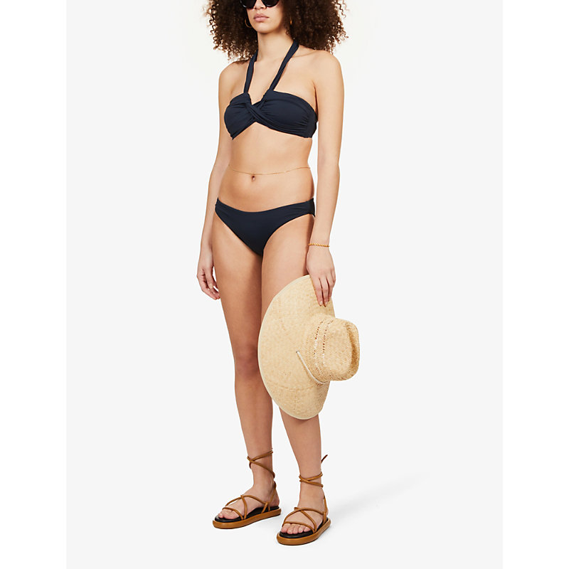 Shop Seafolly Collective Hipster Low-rise Recycled Nylon-blend Bikini Bottoms In True Navy