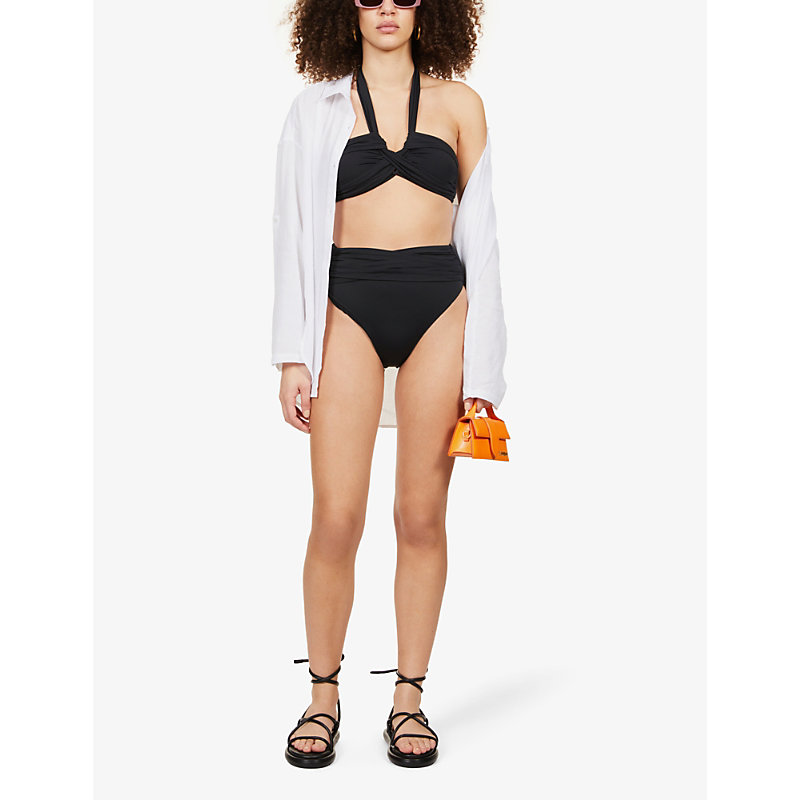 Shop Seafolly Women's Black Collective Wrap-detail High-rise Recycled Nylon-blend Bikini Bottoms
