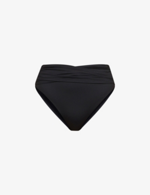 Seafolly Collective Wrap-detail High-rise Recycled Nylon-blend Bikini Bottoms In Black