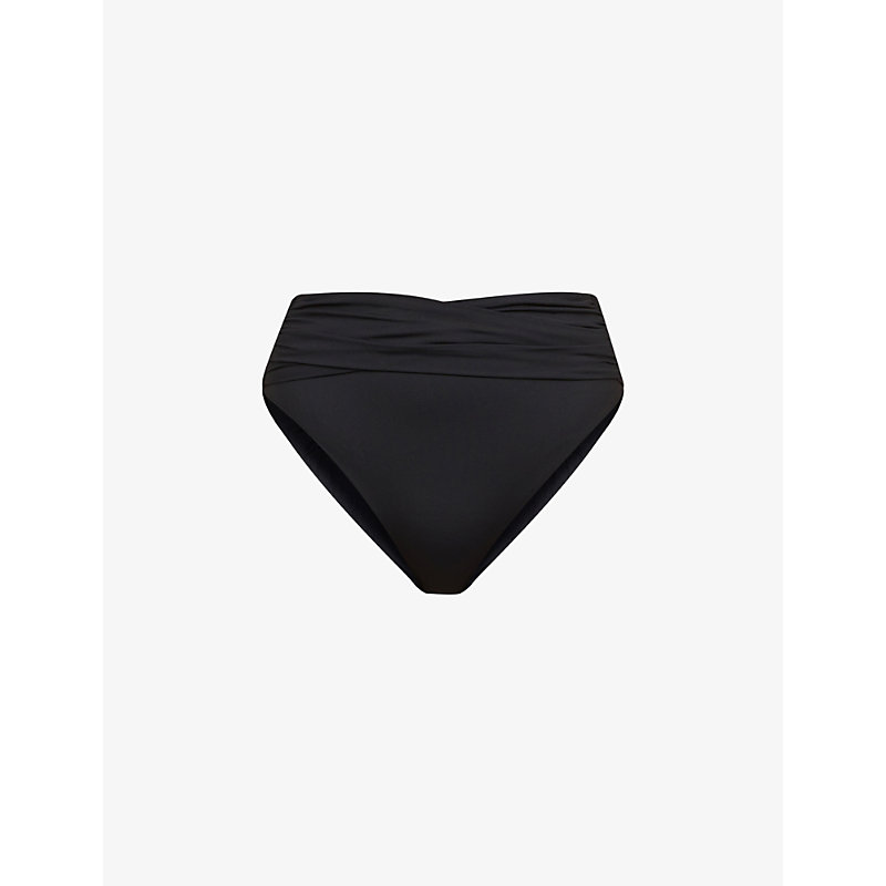 Seafolly Collective Wrap-detail High-rise Recycled Nylon-blend Bikini Bottoms In Black