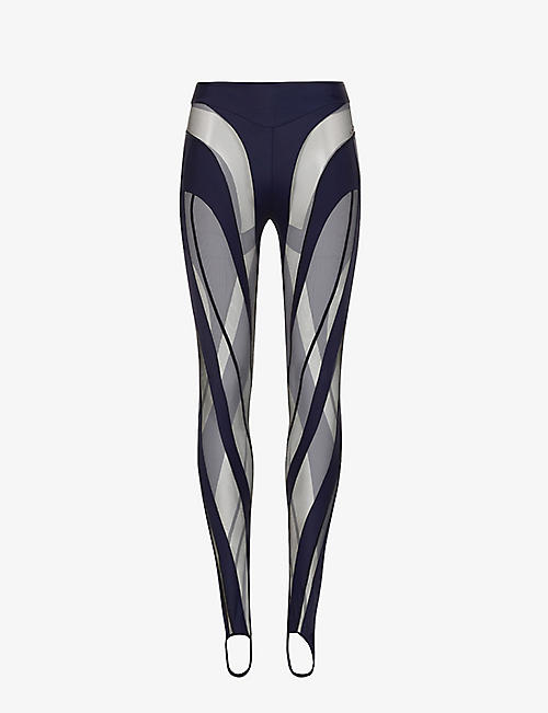 MUGLER: Mesh-panelled high-rise slim-fit stretch-woven trousers